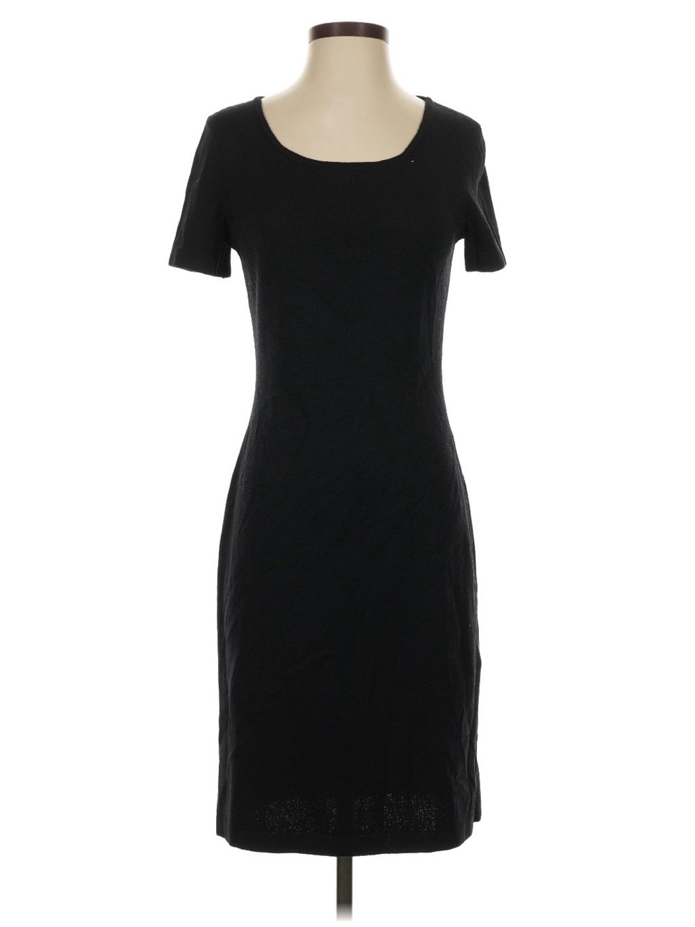 St. John Collection Black Knit  Midi Sheath Dress Short Sleeve Scoop Neck Size 2